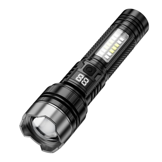 Rechargeable Flashlights High Lumens LED Handheld Flash Light With 5 Light Modes Side White Red Blue Strobe USB Charging Digital Power Display 6.57 in