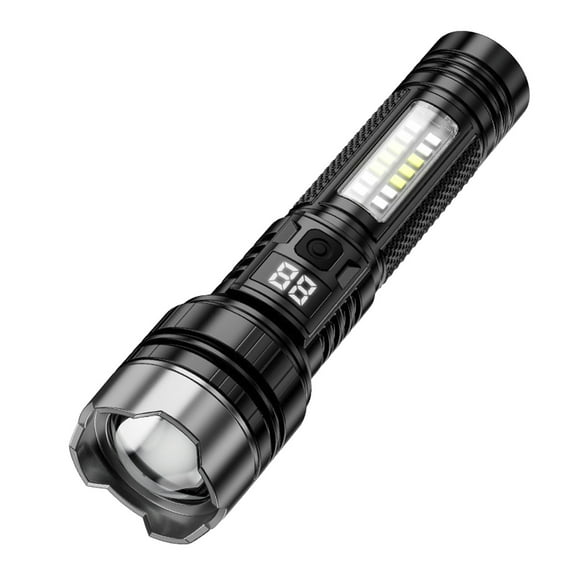 Rechargeable Flashlight with Red Blue Strobe and Side Light, High Lumens LED Handheld Torch for Outdoor Emergency