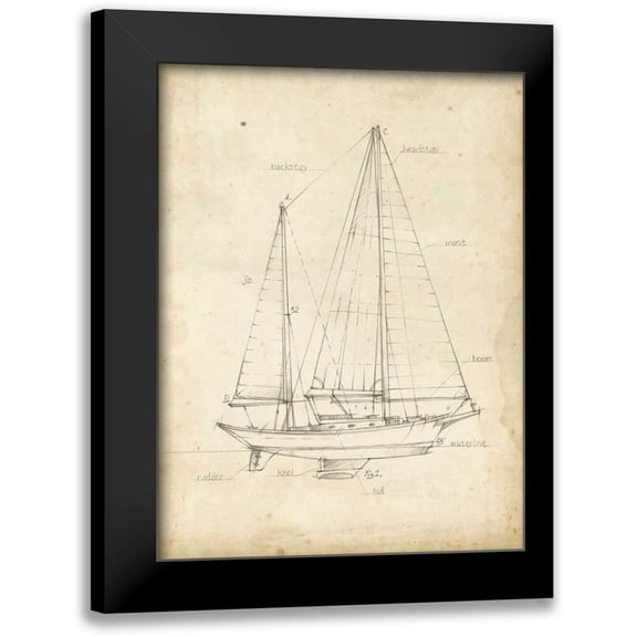 Harper, Ethan 12x14 Black Modern Framed Museum Art Print Titled - Sailboat Blueprint VI