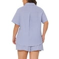 thumbnail image 4 of DARING DIVA Women's Plus 2 Pcs Striped Button Down Outfit Short Sets 1X Blue and White, 4 of 6