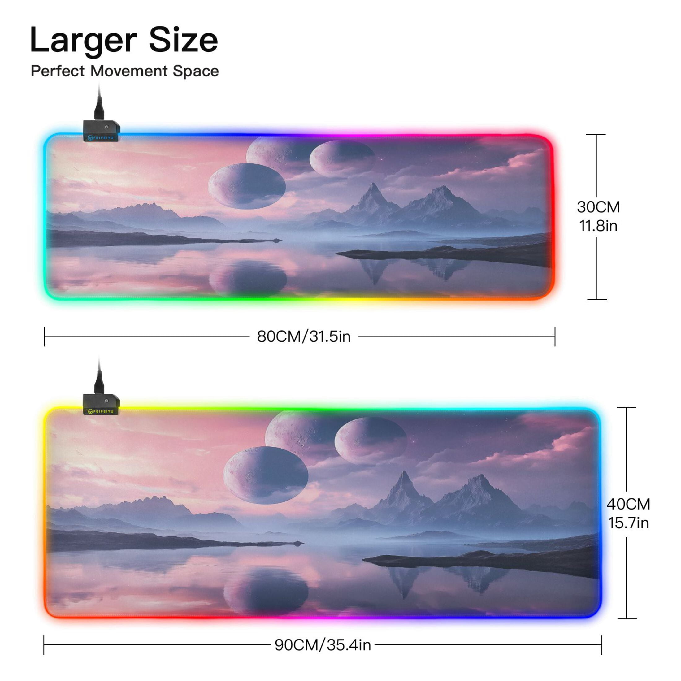 Haosy RGB Led Gaming Mouse Pad Non-Slip Large Keyboard Desk Mat 13 Light Modes 31.5x11.8 inch Beautiful Alien Landscape
