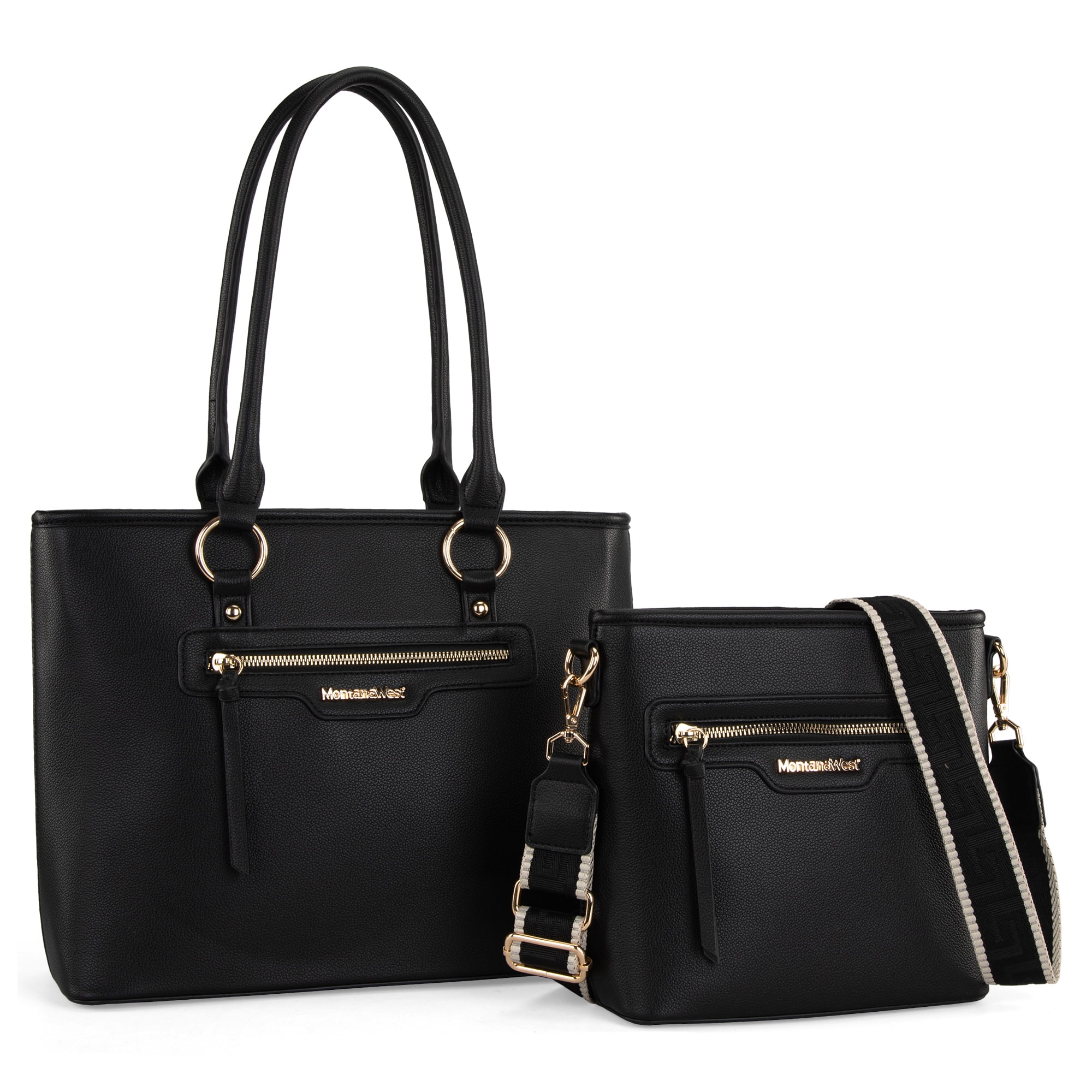 Montana West 2Pcs Handbags Set for Women Large Tote Bags Purse with Cute Crossbody bags, Black