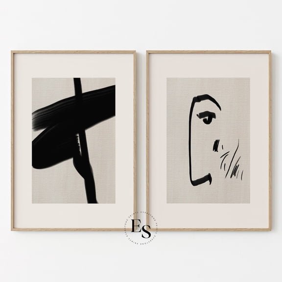 Luvia Black Abstract Set Of 2 Gallery Wall Set, Black Abstract Art, Modern Abstract, Netural, Living Room Entryway, Modern Wall Decor Set 2 Prints 8x12 UNFRAMED