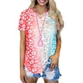thumbnail image 1 of Uhndy Plus Size Women Gradient Color Top Summer Leopard Print Short Sleeve T Shirt Sexy Criss Cross V Neck Tee Shirt Blouse red 3XL, 1 of 2