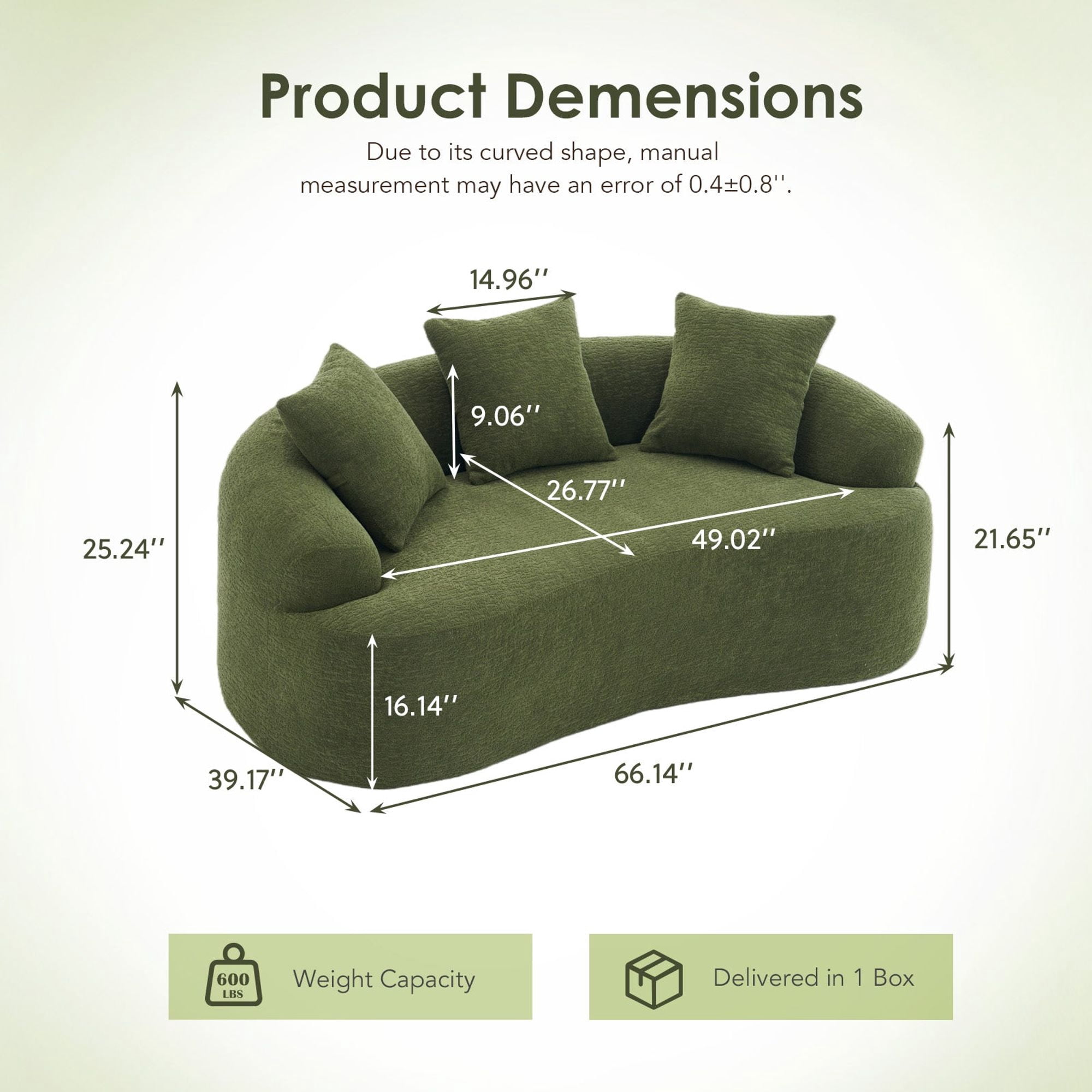 Sailvan Curved Loveseat No-Assembly Chenille Sofa for Small Spaces