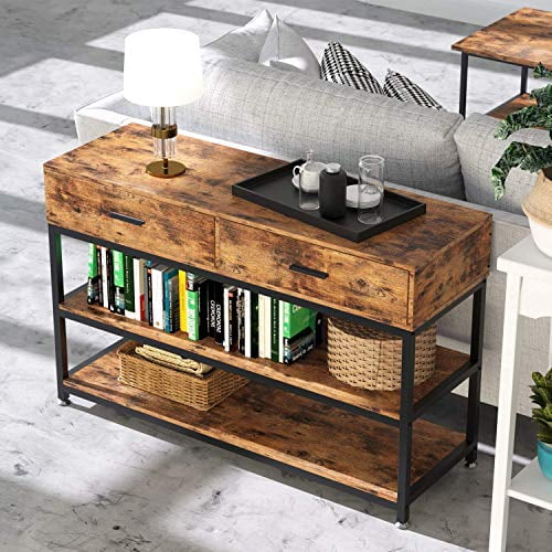 Ironck Console Table For Entryway Industrial Sofa With 2 Storage Drawers And Bottom Shelf Living Room Rustic Brown Canada Ironck Console Table For Entryway, Rustic Wood Console Table Canada