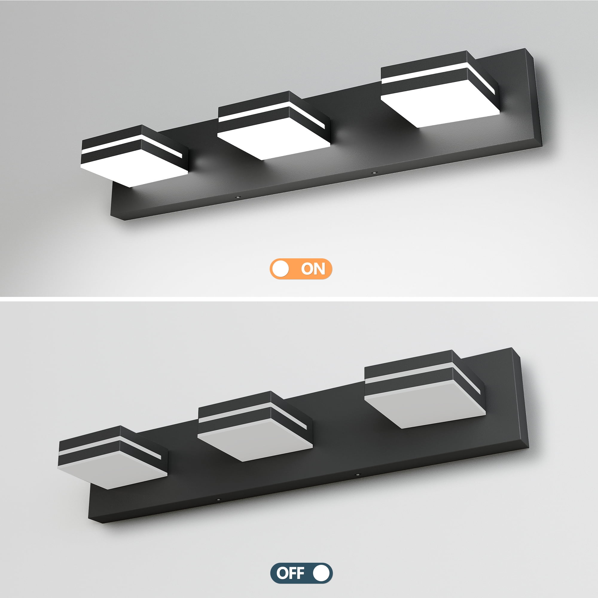 Miniyam 3-Lights LED Vanity Light, Modern Wall Sconce for Bathroom Over Vanity Mirror, Dimmable Light Fixture, Black