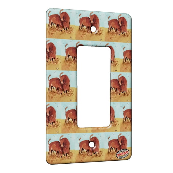 KuzmarK™ 1 Gang Rocker Wall Plate - American Bison Buffalo Calves Battle of the Baby Bulls Wildlife Modern Art by Denise Every