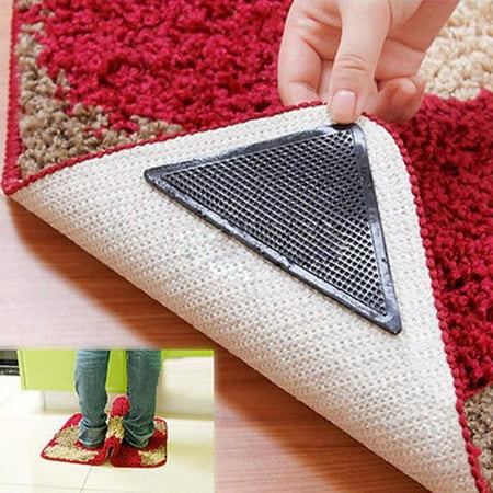 4 pcs Rug Grippers for Hardwood Floors Tile Floors, Anti Skid Gripper Keep Carpet and Mat Corners Flat, Rug Gripper Double Sided Anti Curling Non-Slip Washable Reusable (Best Skid Pad Numbers)