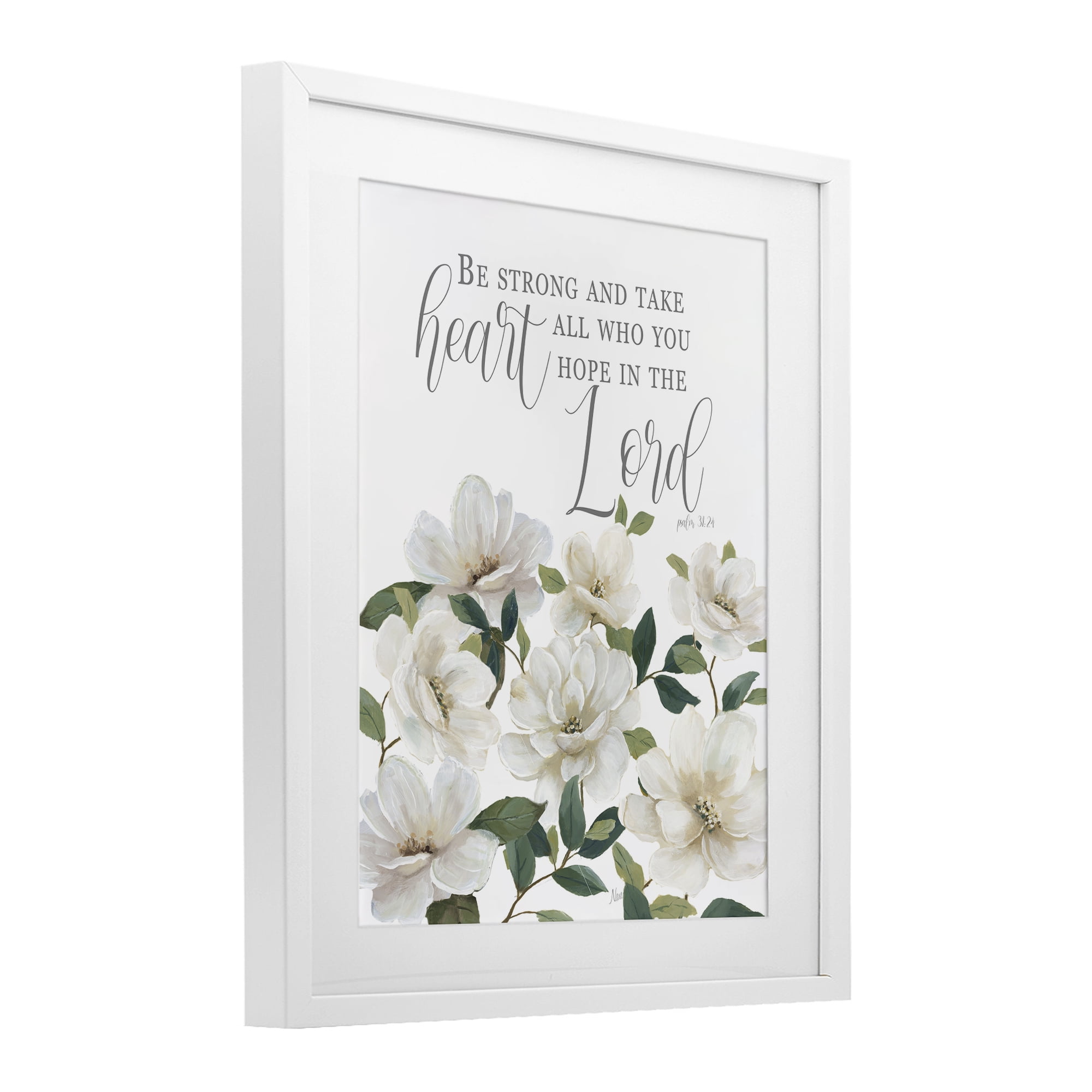 Stupell Industries Be Strong And Take Heart White Framed Print Under Glass, design by Nan