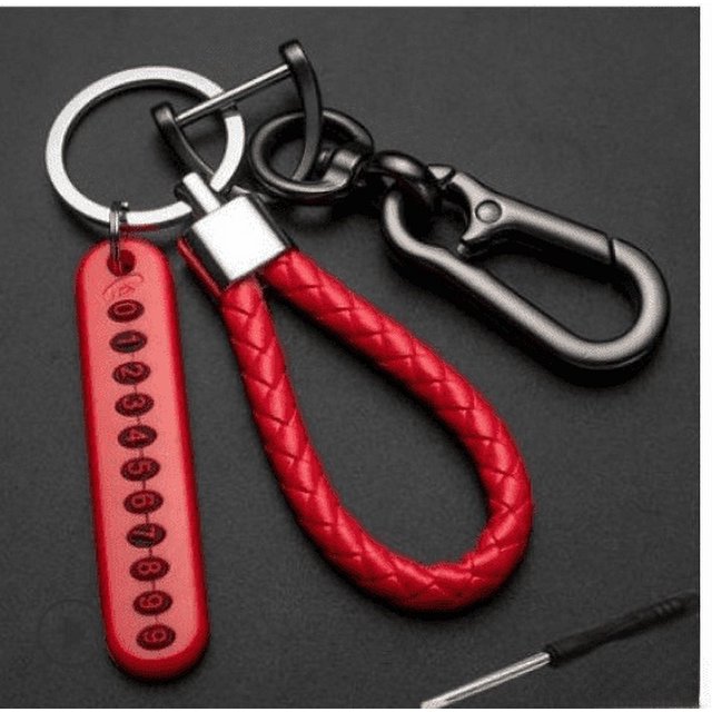 Llavero con cuerda trenzada para llave de coche, antipérdida, con matrícula y número de teléfono móvil