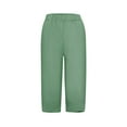 thumbnail image 4 of Aboser Womens Linen Pants Petite Summer Lounge Pants Comfy Cotton Linen Trousers Solid Elastic Waist Capri Pants Loose Fitting Cropped Pants with Pockets, 4 of 5