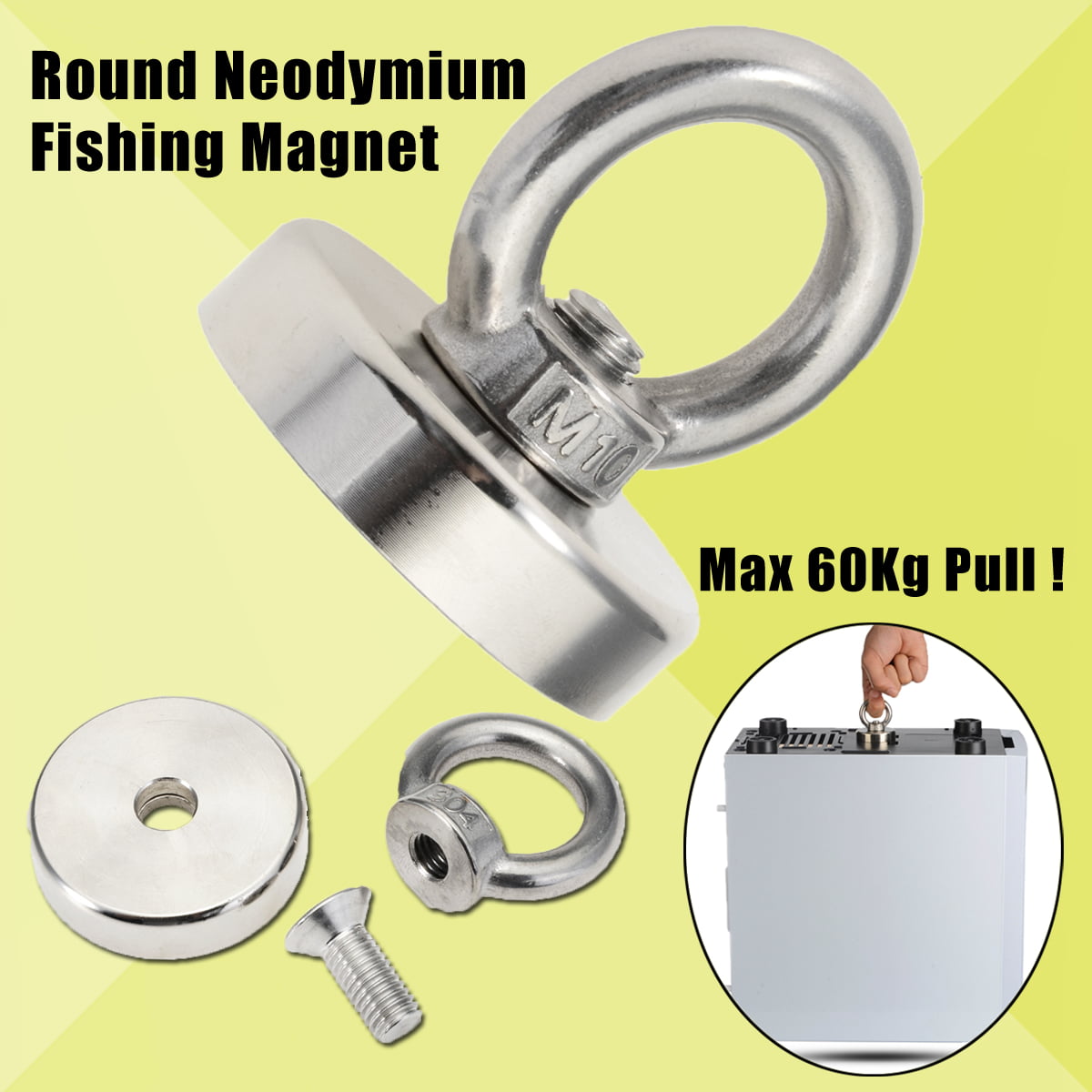 UK 60KG Neodymium Recovery Magnet Pull Salvage Strong Recovery Fishing Treasure 