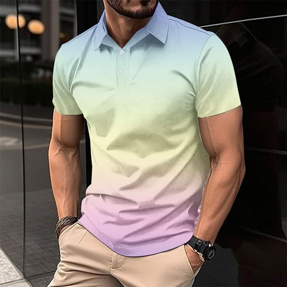 S-4X Plus Size Golf Shirts for Men Big & Tall Short Sleeve Tshirts Shirt Mens Casual Gradient Printed Pullover Button Collar Athletic Workout Tees Tops