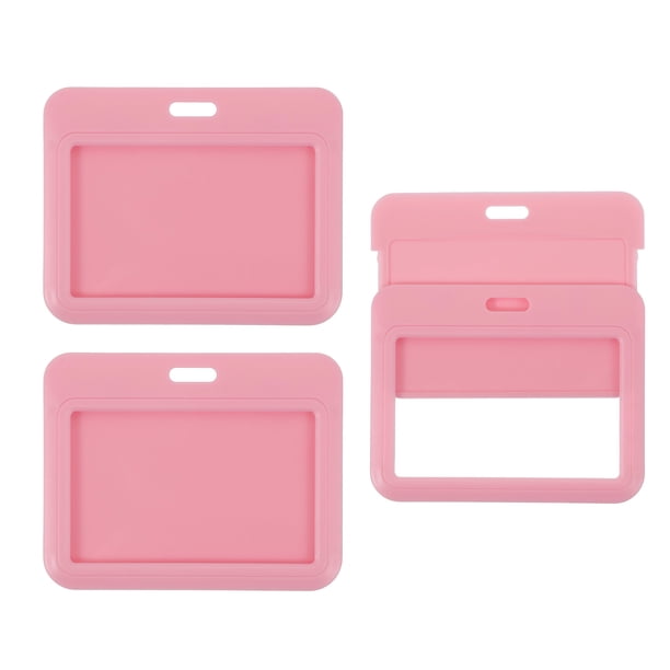 Uxcell 3 Paquete de Portatarjetas Claros, Portatarjetas de Identificación de Plástico de Doble Cara Horizontal con Clips, Rosa
