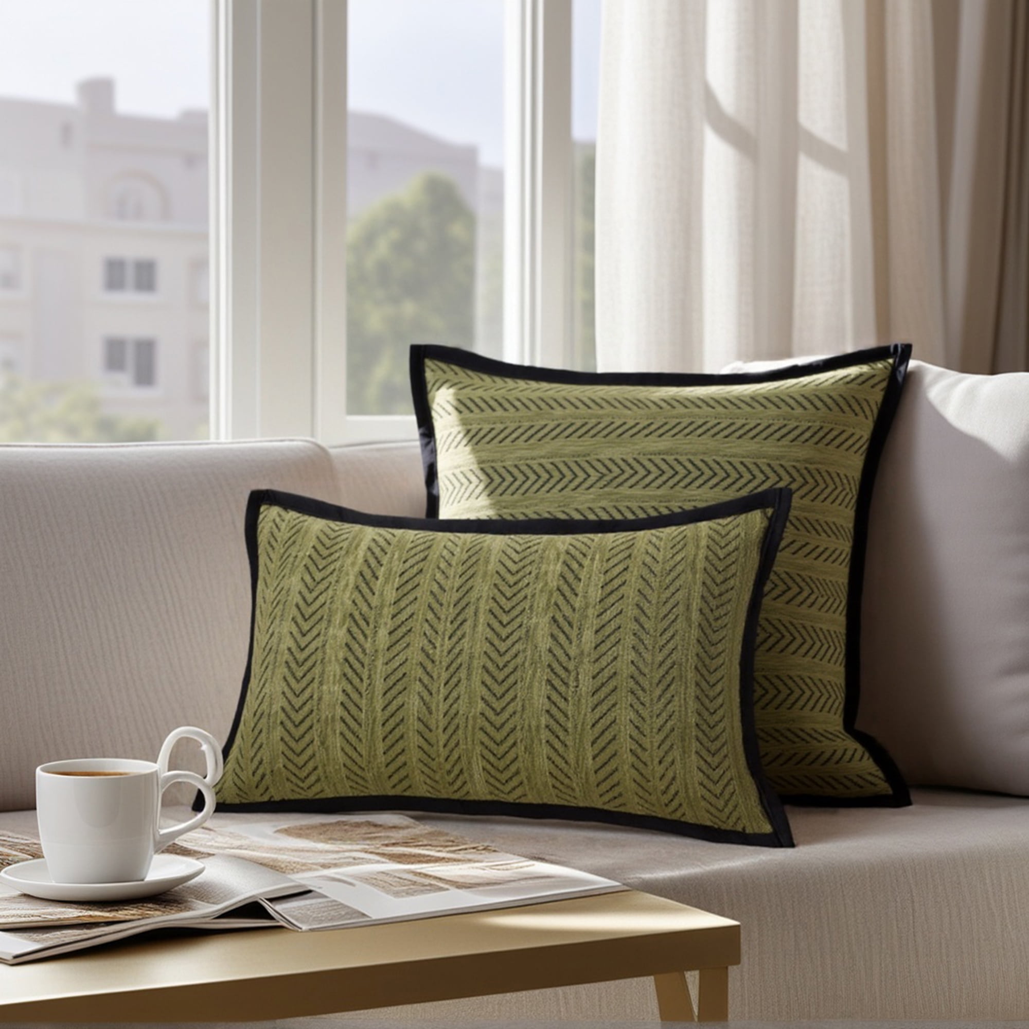 Unique Bargains Pack of 2 Chenille Herringbone Decorative Cushion Case 20" x 12" Green