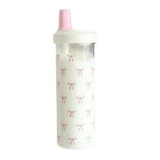 JNXYL Pink Bow Print Water Bottle with Straw Lid 700ml Cute Tea Cup Portable Milk Juice Container for Outdoor School Travel
