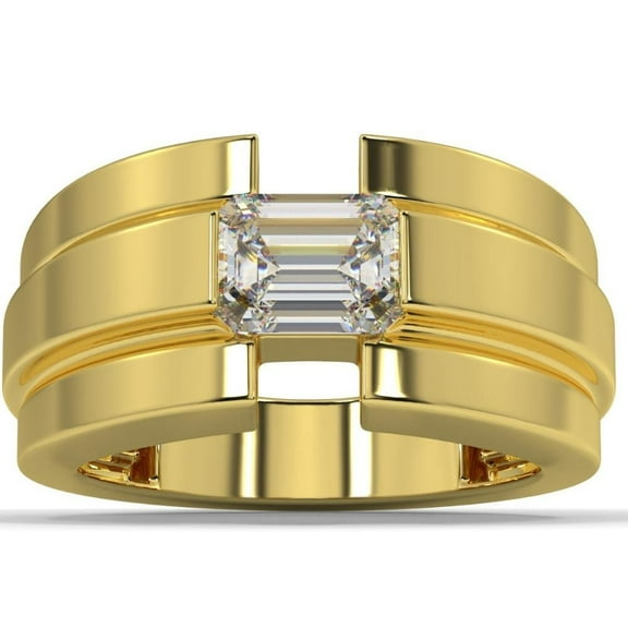 Pompeii 2 Ct Emerald Cut Moissanite Solitaire 12mm Men's Ring White Yellow or Rose Gold
