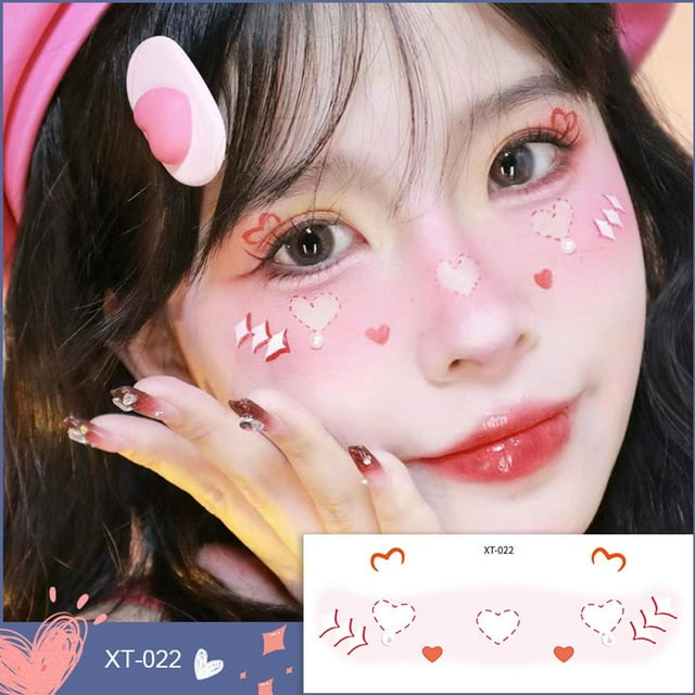 Cute Sweetheart Girl Makeup Face Sticker Love Powder Eye Blusher Face Tattoo Sticker Color Face