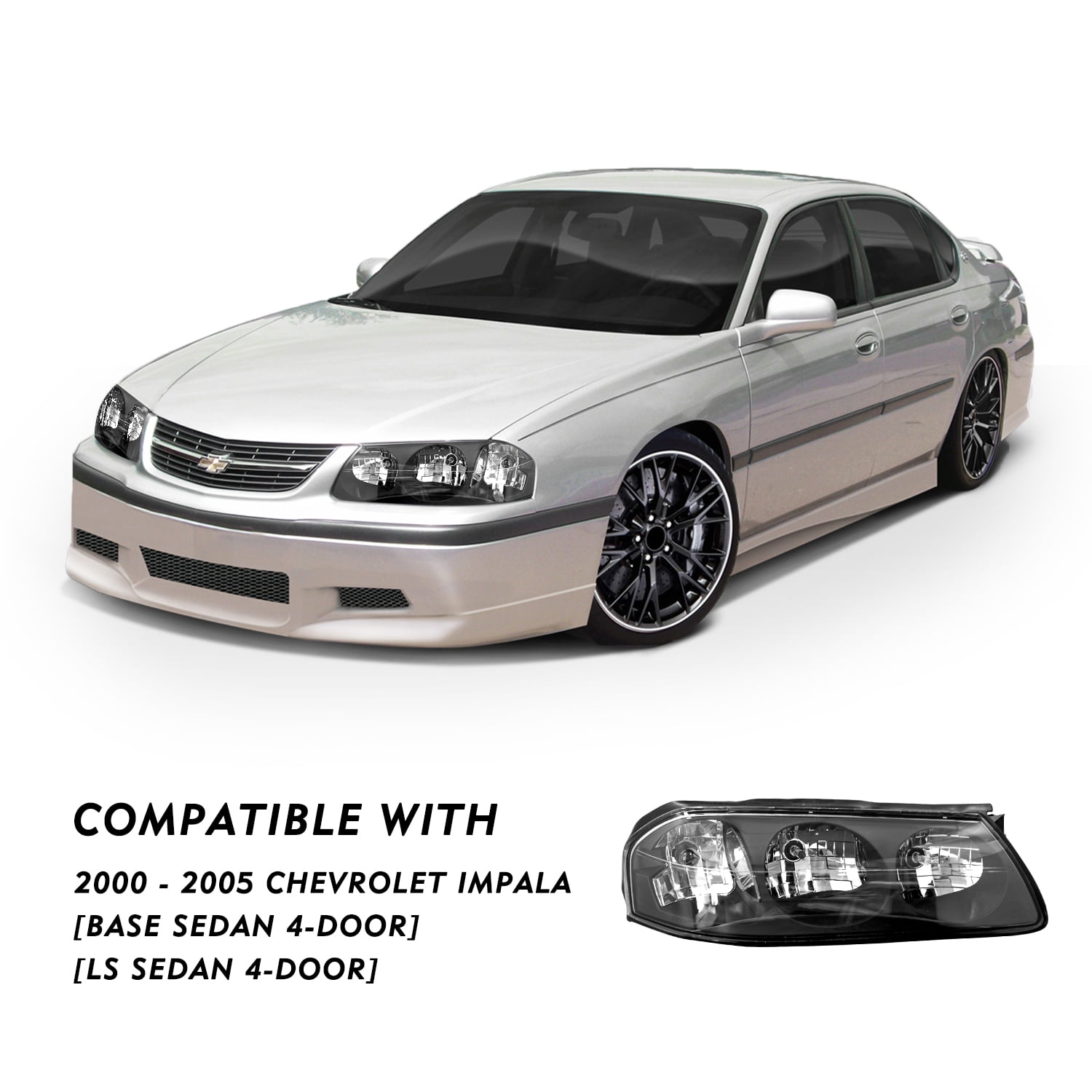 Headlights for 2000-2005 Chevy Impala Black W/ Bulbs Assembly Pairs Headlamps