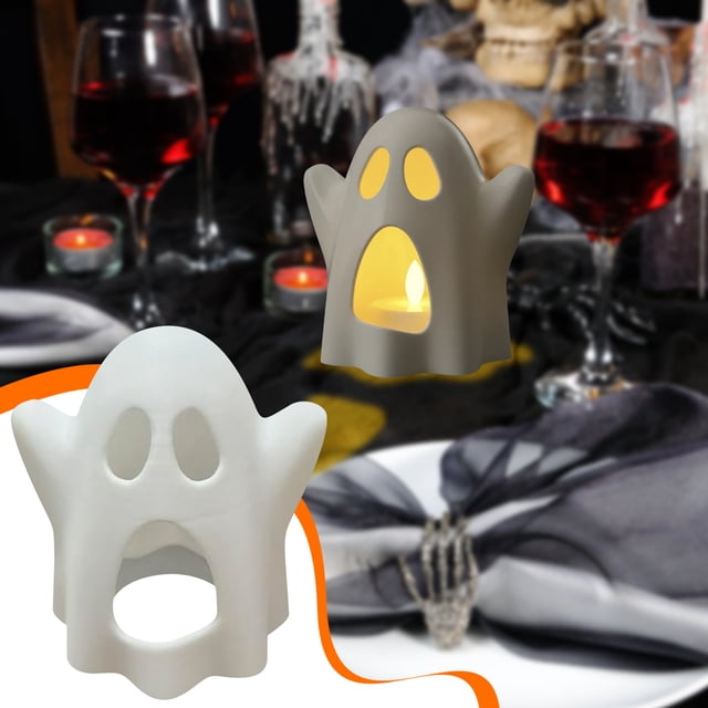 Portavelas de Fantasma para Decoración de Halloween | Pantalla de Lámpara de Fantasma Espeluznante para Decoración Del Hogar | Tamaño 6X7.5Cm | Plástico Ligero | Ideal para Fiestas o Noches de Hallow