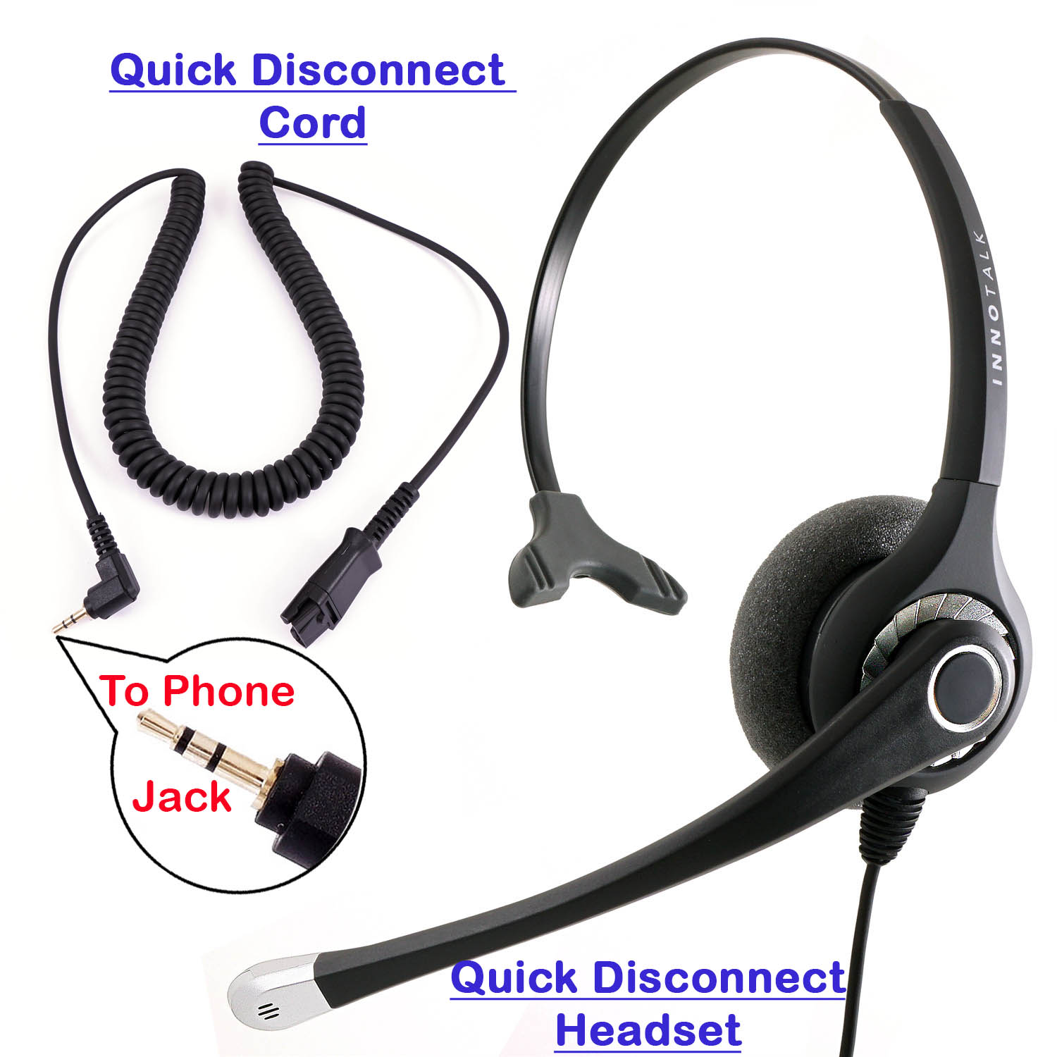 2.5mm Monaural Headset + 2.5 mm Headset Plug Combo for Desk Phone as Office Headset - image 1 of 7
