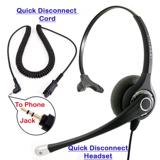 2.5mm Monaural Headset + 2.5 mm Headset Plug Combo for Desk Phone as Office Headset