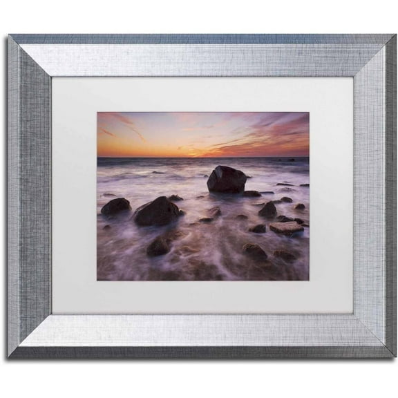 Trademark Fine Art 'Silky Water Rocks' Canvas Art by Michael Blanchette Photography, White Matte, Silver Frame