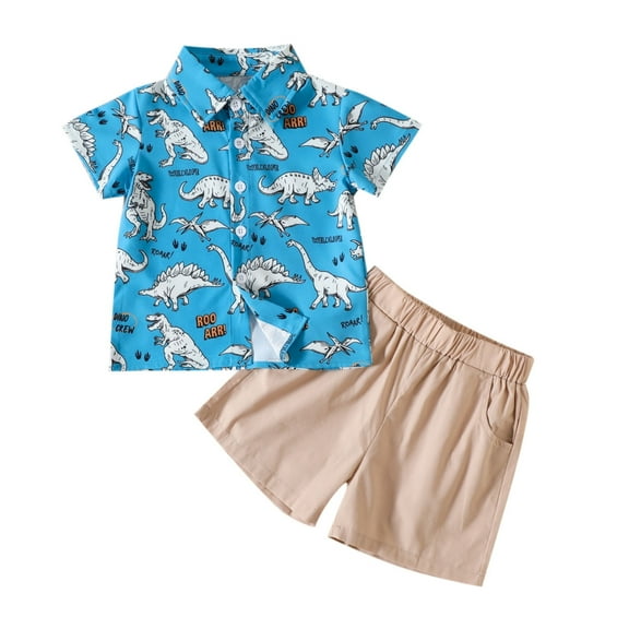 Coerni Short Sets for Boy, Toddler Boys Short Sleeve Cartoon Dinosaur Prints T Shirt Tops Shorts Kids Gentleman Outfits