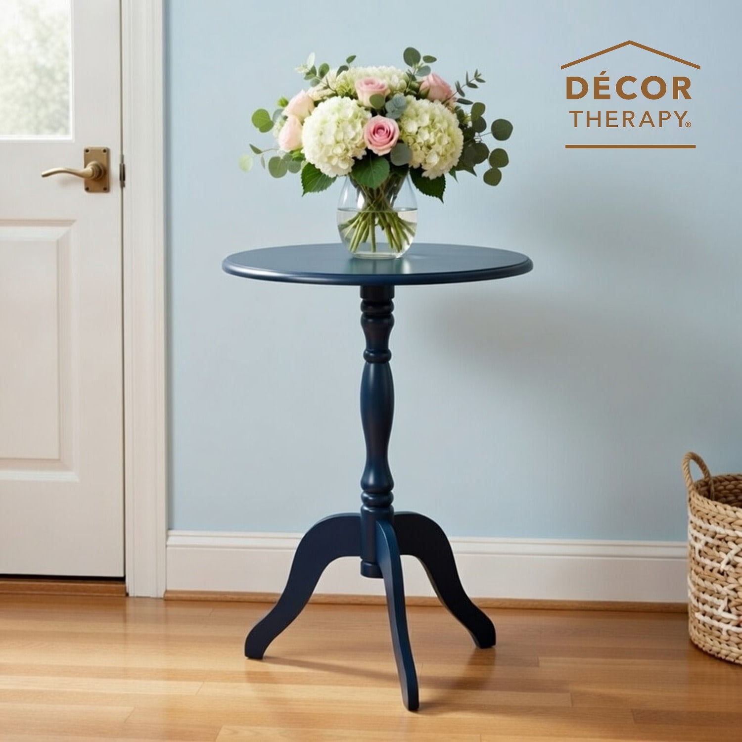 Decor Therapy Warwick Round Accent Table - 3 Leg Pedestal Side Table for Living Room, Bedroom, Entryway - Traditional Bistro Drink Table, Navy