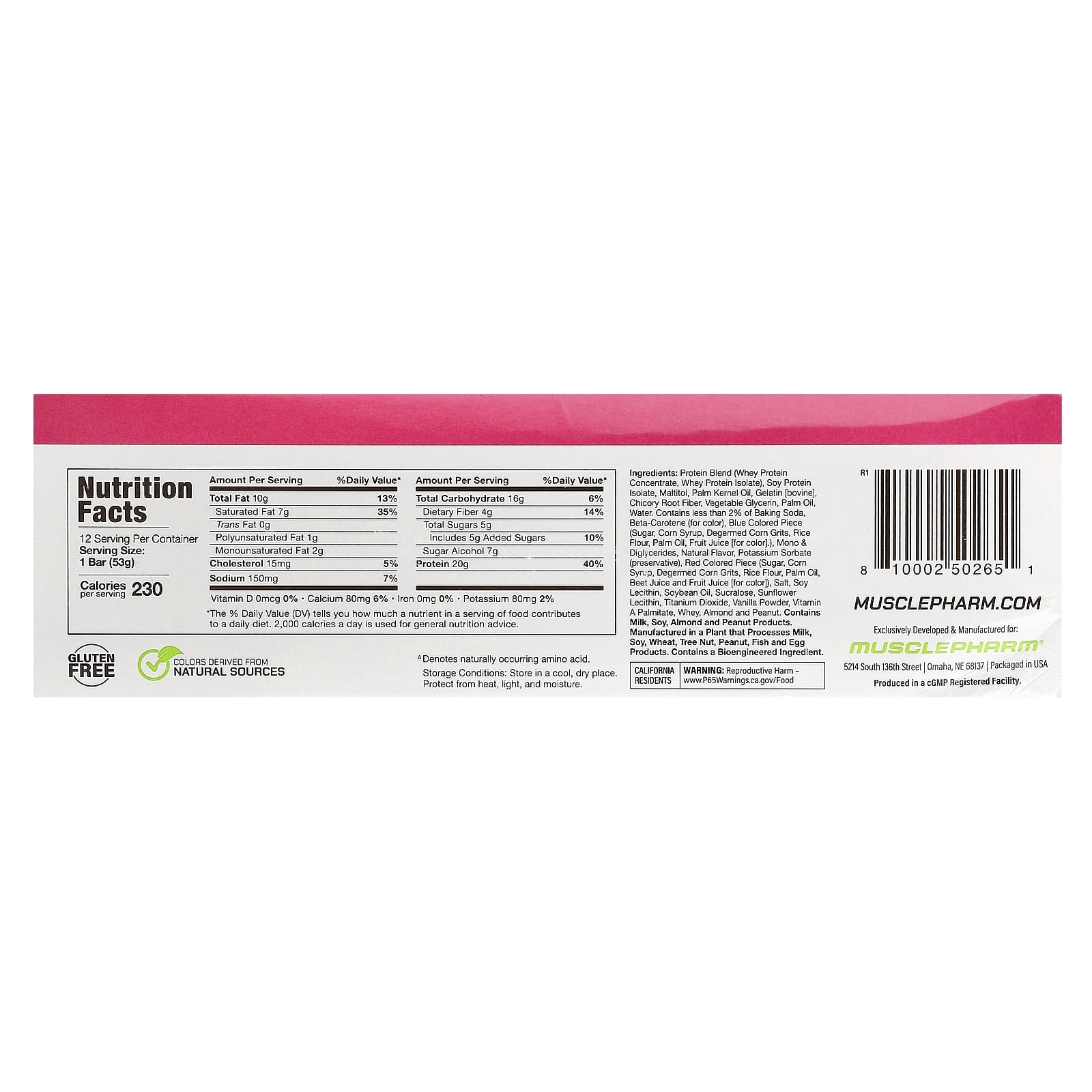 MusclePharm Combat Ready™ Protein Bar, Confetti Birthday Cake, 12 Bars, 1.87 oz (53 g) Each
