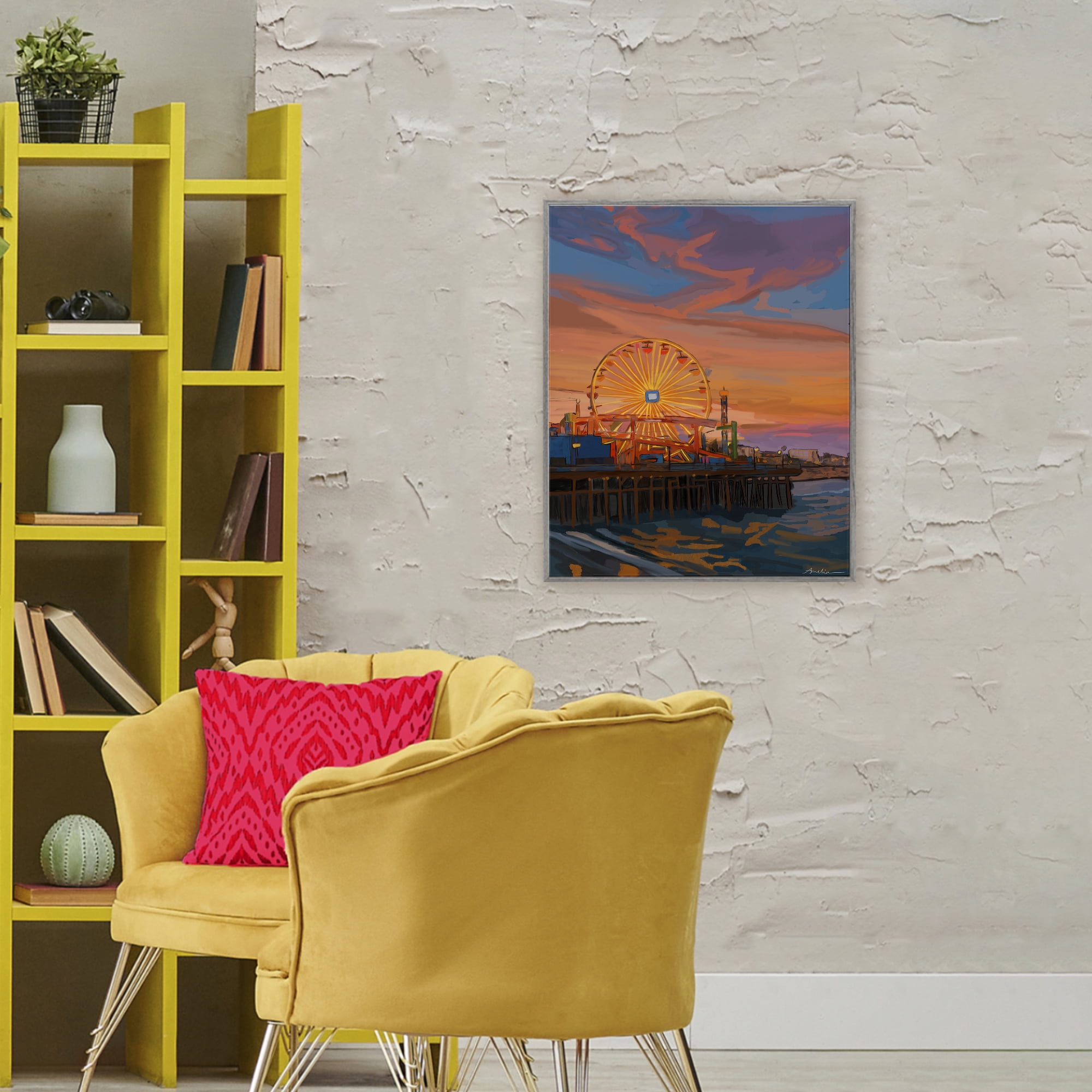Stupell Industries Santa Monica Pier Sunset Gray Framed Giclee Art, design by Amelia Noyes