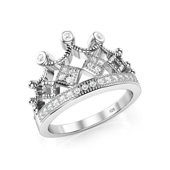 925 Sterling Silver Cubic Zirconia Princess Crown Tiara CZ Band Ring Sz 7