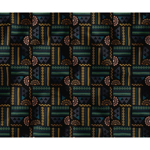 Soimoi Cotton Canvas Fabric By The Yard | Printed Patchwork Print in Black | 56 Inch Wide | Medium Weight, Durable Material for Upholstery, Bags, Curtains & Crafts