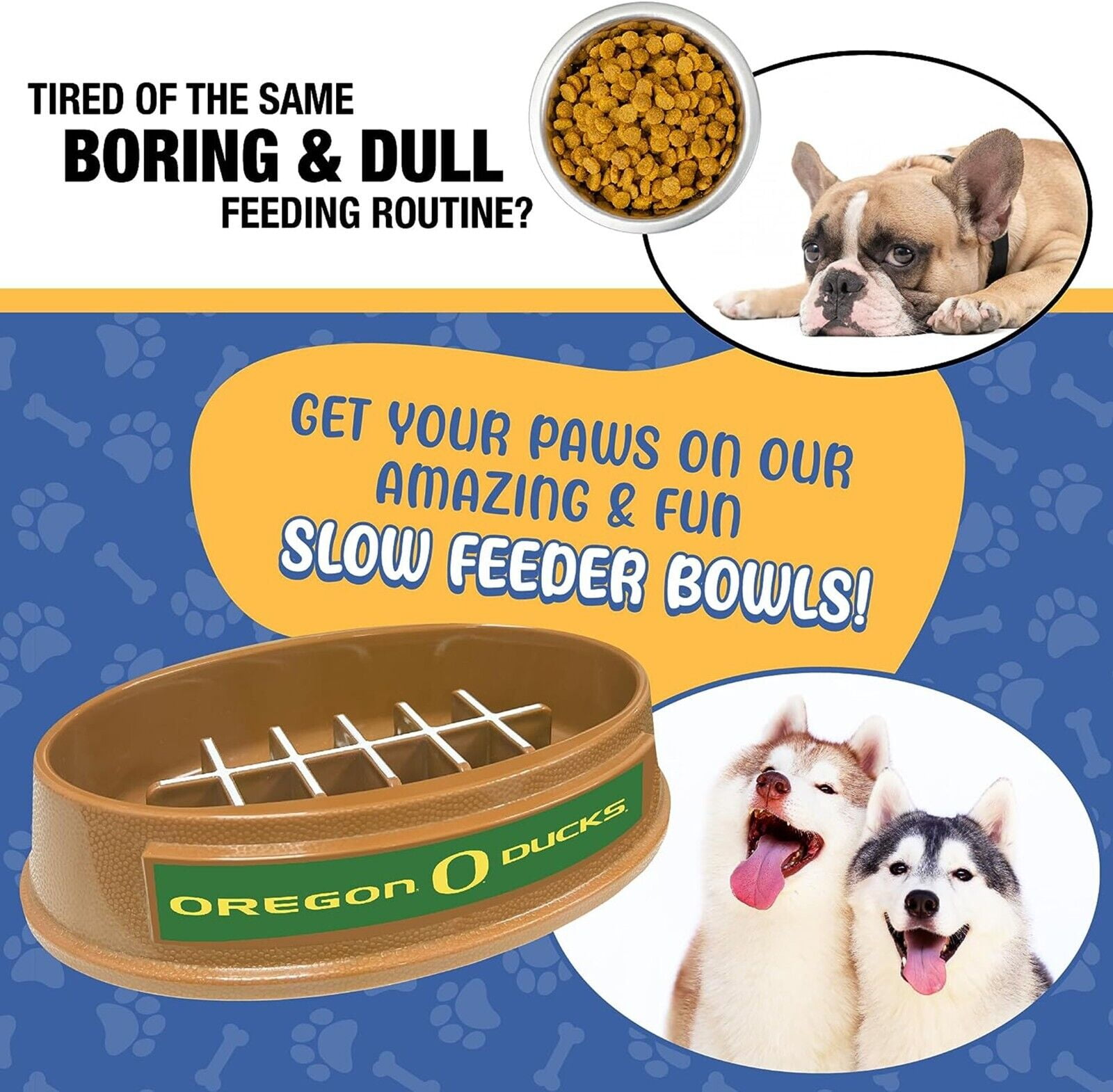 Pets First NCAA Oregon Ducks Super-Bowl Slow Feeder Bowl for Dogs and Cats with Non-Slip Mat