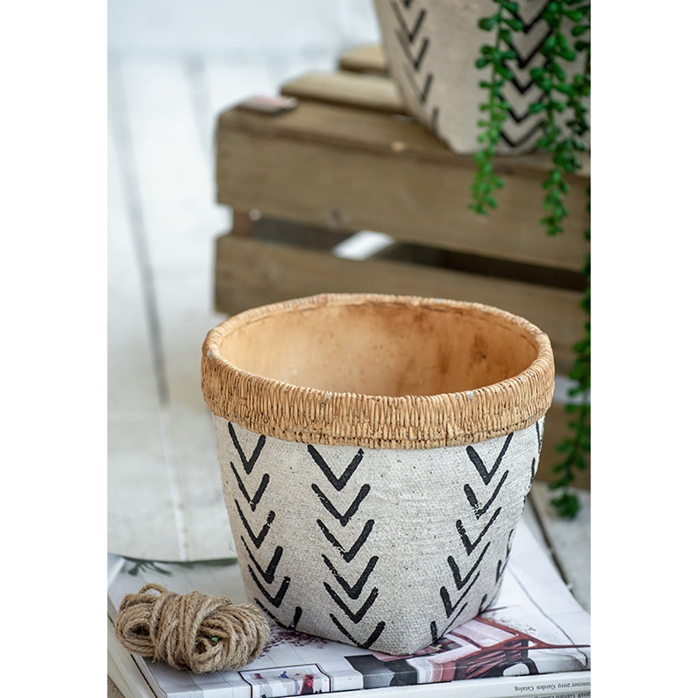Set of 2 White and Brown Cement Planters – Featuring a Stylish V Pattern, these Planters Bring a Contemporary Flair to Your Home or Garden.  Perfect for Showcasing a Variety of Plants