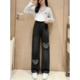 thumbnail image 4 of Jhaoyu Junior Girls Bootcut Jeans Teens Elastic Waist Wide Leg Baggy Jeans Casual Hiking Trousers Black 140, 4 of 7