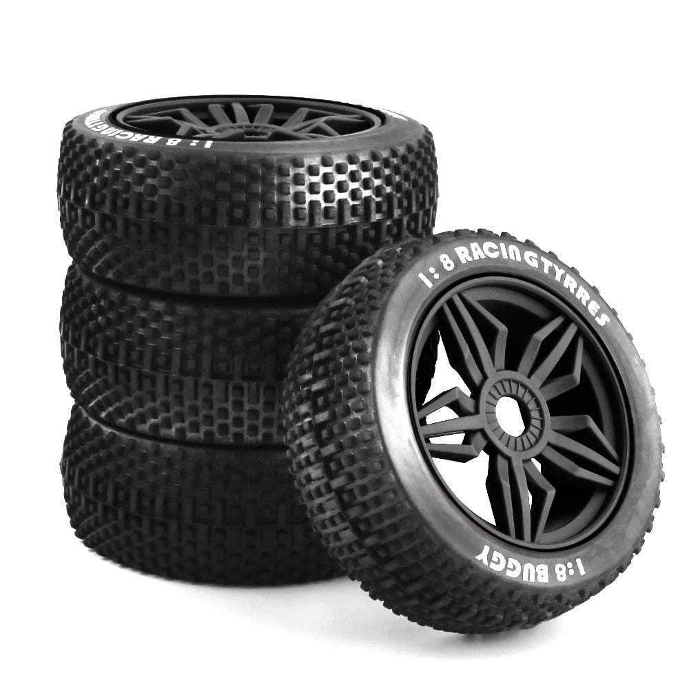 Pneus Roues RC Pentagram Rouges 1/8 - Pack De 4 Pour Buggy Tout-terrain, Joint 17mm