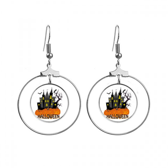 Hallowmas Scary Castle At Night Earrings Dangle Hoop Jewelry Drop Circle