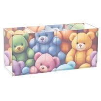 Pen Holder 4 Compartments Acrylic Pencil Cup Desktop Makeup Organizer Office Supplies Colorful Bear Toy