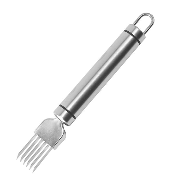 Cortador de cebolla de acero inoxidable con múltiples cuchillas y cubierta protectora de seguridad, mango ergonómico, herramienta de cocina eficiente para cocinar en casa.