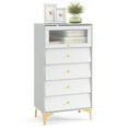 thumbnail image 1 of Gymax Commode à 4 Tiroirs Commode de 44,5 Po de Hauteur Commode avec Porte en Verre Cannelé Relevable, 1 of 10