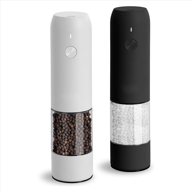 Juego de 2 Molinillos Eléctricos de Sal y Pimienta, Recargables por USB, Automáticos y Ajustables.