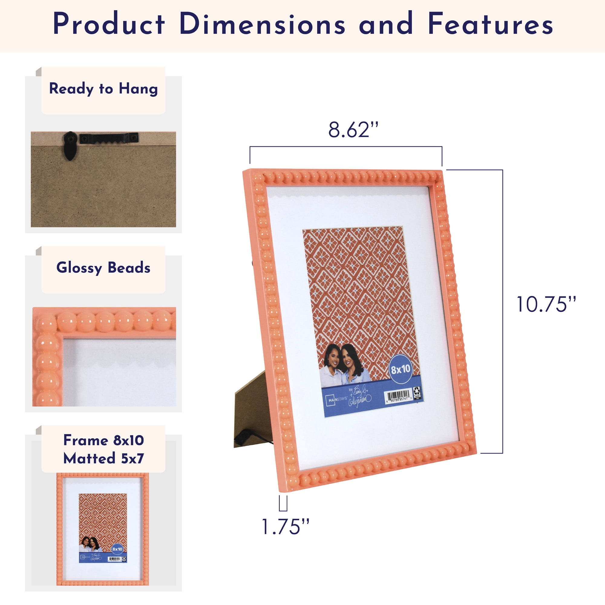 Mainstays by Becky G. & Alejandra 5" x 7" or 8" x 10" Beaded Photo Frame, Mimosa Light