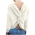 thumbnail image 4 of Women's Twist Knot Sweater Casual V Neck Long Sleeve Shirts Knit Pullover Tunic Tops Jumper Shirts, 4 of 4