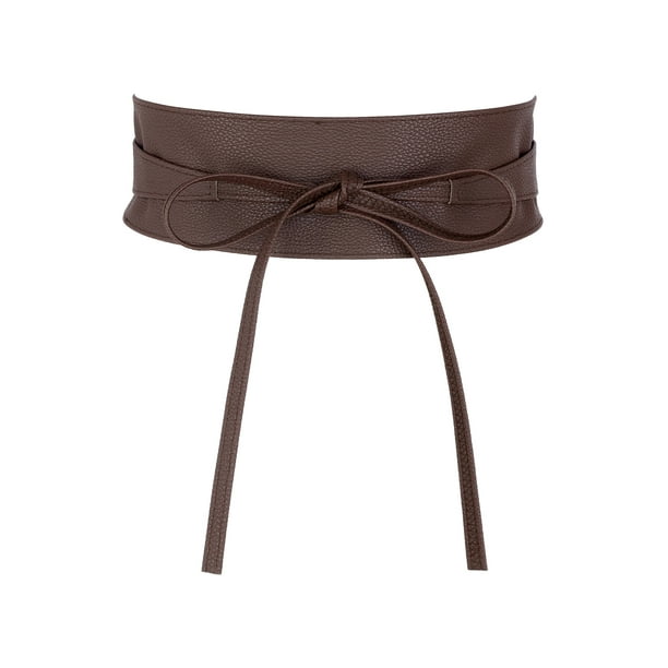 Cinturón envolvente de obi de cuero sintético para mujeres Inspire Chic para vestido de noche color café, talla única