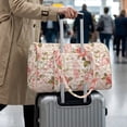 thumbnail image 4 of Garronmavis Large Pink Floral Quilted Duffle Bag for Women, Weekender Overnight Bag Travel Carry On Tote with Zipper Pockets for Gym, Dance, 4 of 7