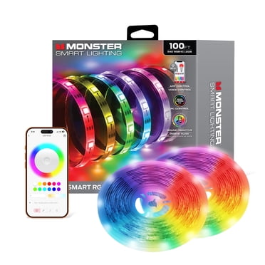 Monster Smart 100ft Indoor Multi-Color Flow LED Light Strip, Sound Reactive, Razer, Corded Electric