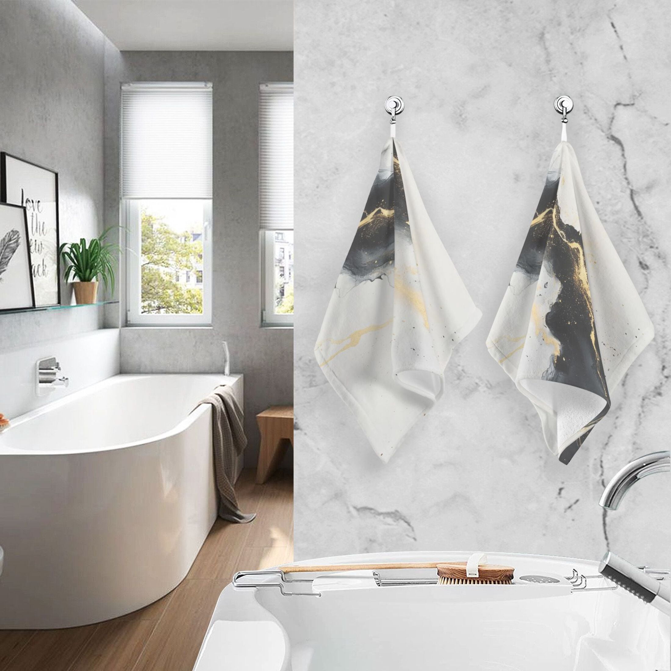 Cotton Towel Two-Piece 16x28 Inch One Sizex2 Face Towel Set Towel Set Cotton Hand Bath Towel Bathroom Beach Black Beautiful Marble