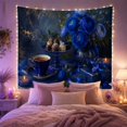 thumbnail image 2 of Blue Teacup and Floral Still Life Against Dark Blue Background Serene Vintage for Home Decor Lovers, Still Life Floral Art Decor, Birthday Gift Tapestry Wall Hanging for Bedroom and Living Room, 2 of 7